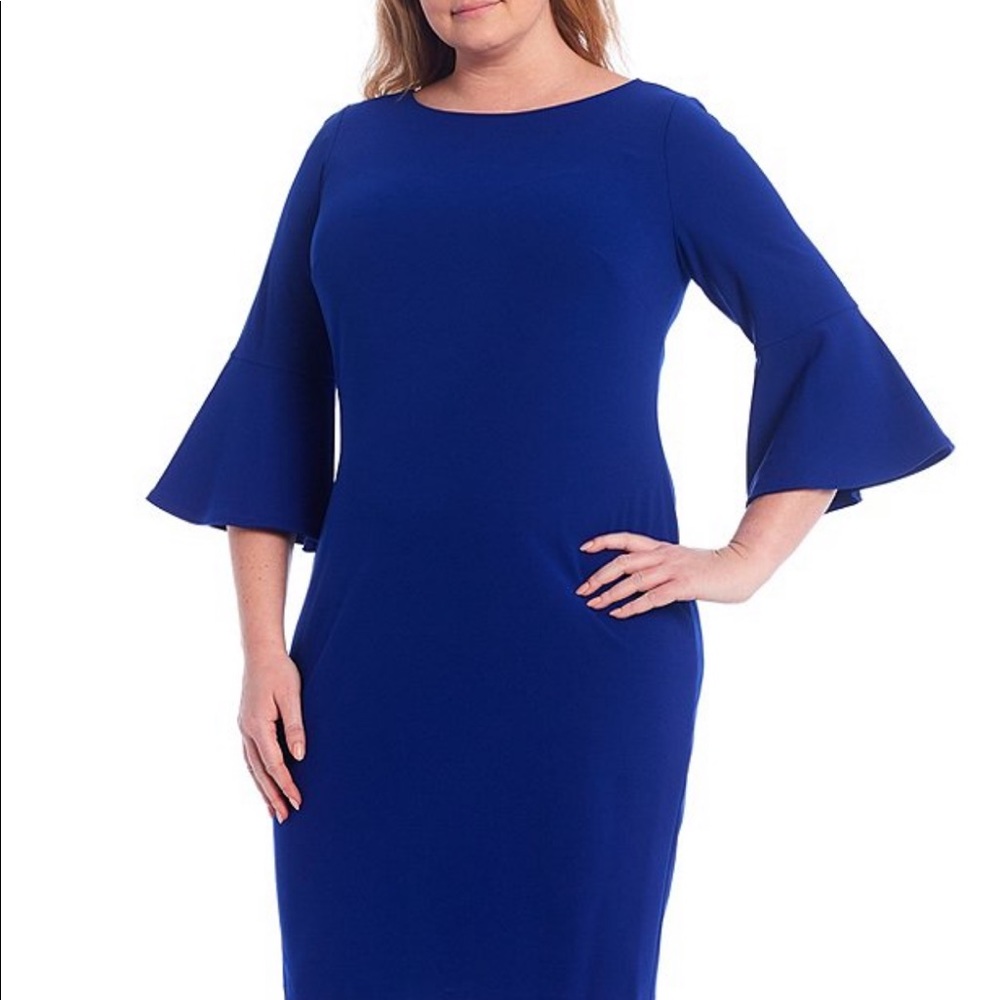Calvin Klein Sheath Dress Bell Sleeve Royal Blue